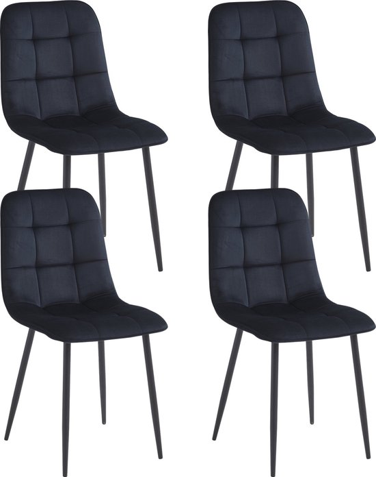 Colenis - Ela Eetkamerstoel - Set Van 4- Zwart - Fluweel - Industrieel