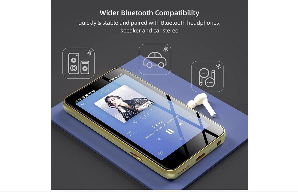 80GB Reproductor MP3 con Bluetooth y WiFi, 4'' 1080P de Pantalla Táctil MP4 Play