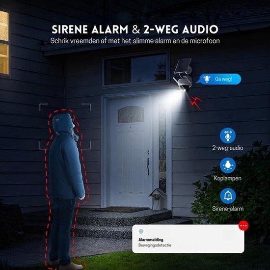 StayPowered Bewakingscamera - Draadloze Zonne-Energie voor 24/7 Veiligheid - 2K Kleuren-Nachtzicht - 360° Dekking - Bewegingsdetectie met Alarm - 2-Weg Audio - IP65 Waterdicht - Wit - Levering Sneller dan Aangegeven! van StayPowered — afbeelding 4