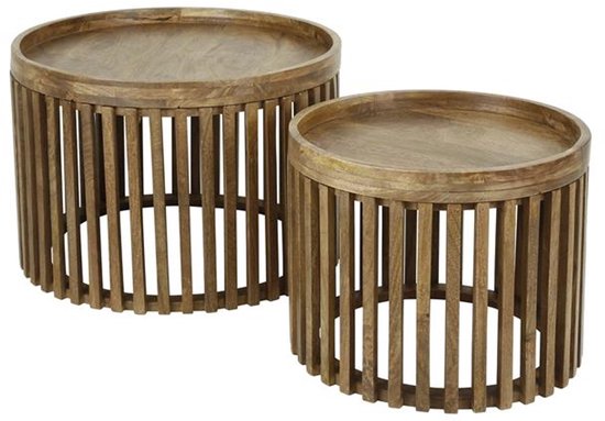 Salontafel set/2 rond/halfrond frame - oud hout - WK Home