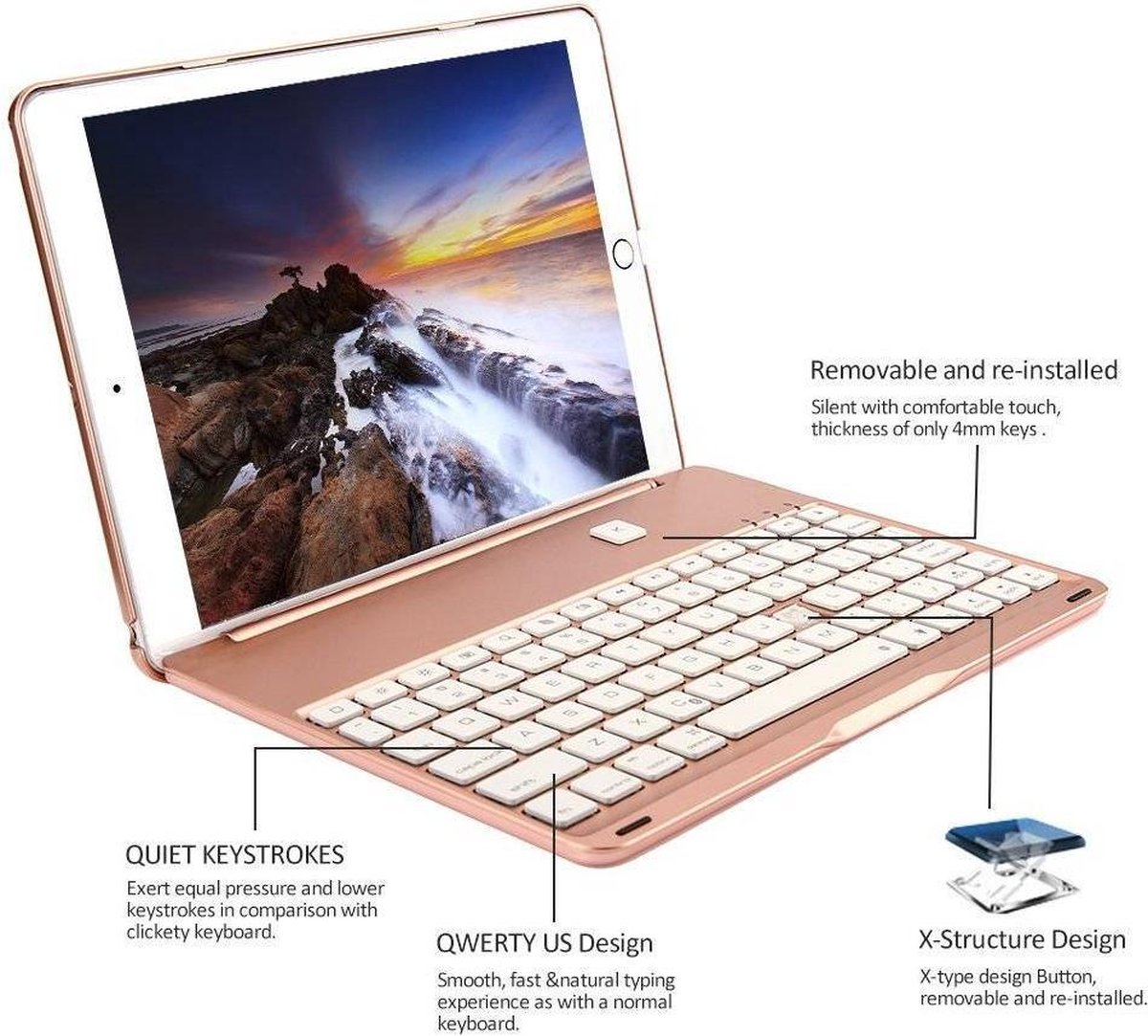 iPad 2018 Toetsenbord Hoes - Bluetooth Keyboard - Toetsenbord Verlichting - Roze | bol.com