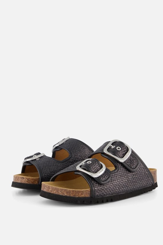Slippers Scholl Noelle en raphia noir textile - Femme - Pointure 38