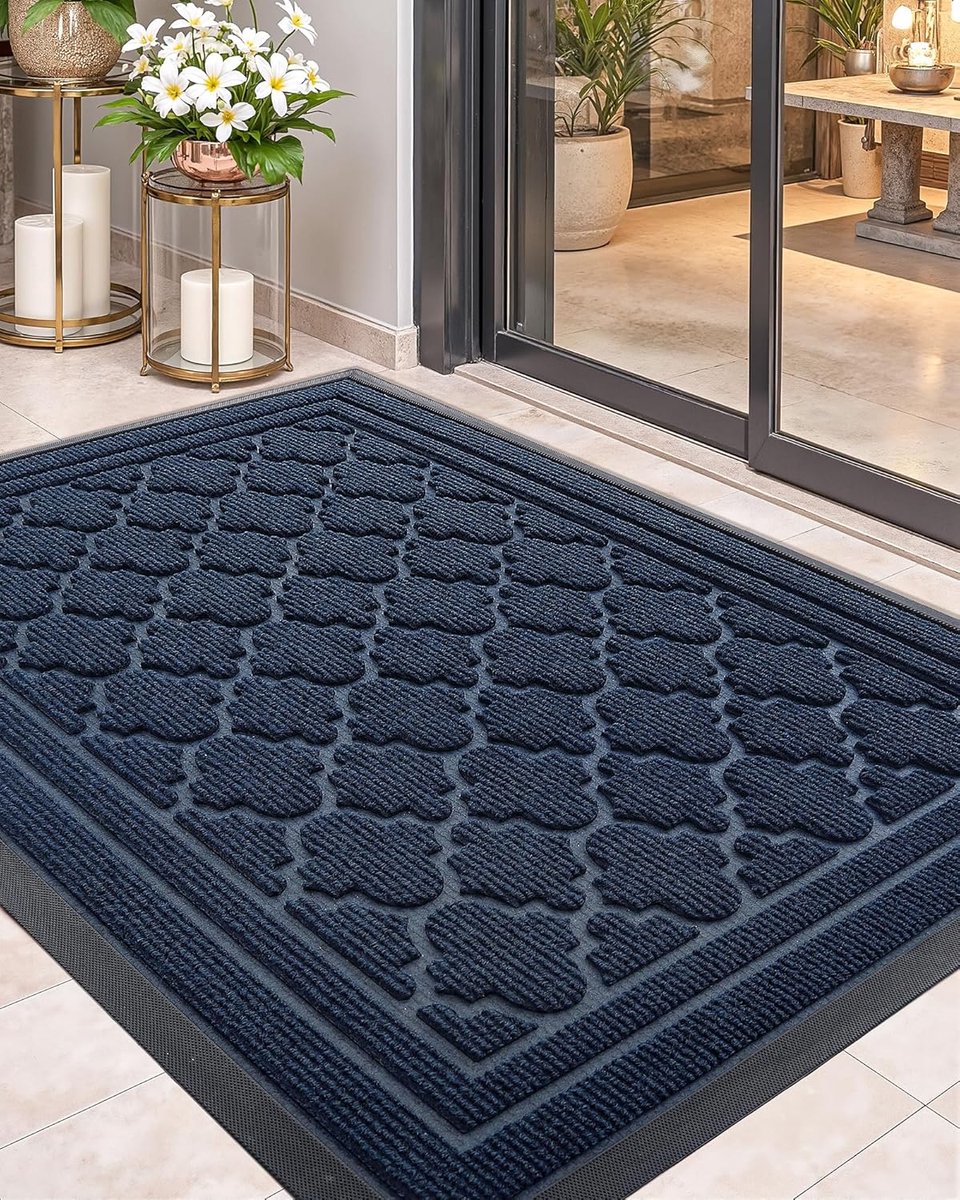 Famanu Antislipdeurmat Buiten, Robuuste Buitendeurmat Weerbestendig, Wasbare Vuilvangmat 90x150cm, Deurmat Buiten, Deurmat Buiten Voor Voordeur, Buiten, Entree - Blauw