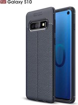 Samsung Galaxy S10 hoesje, gel case lederlook, navy blauw | GSM Hoesje / Telefoonhoesje Geschikt Voor: Samsung Galaxy S10