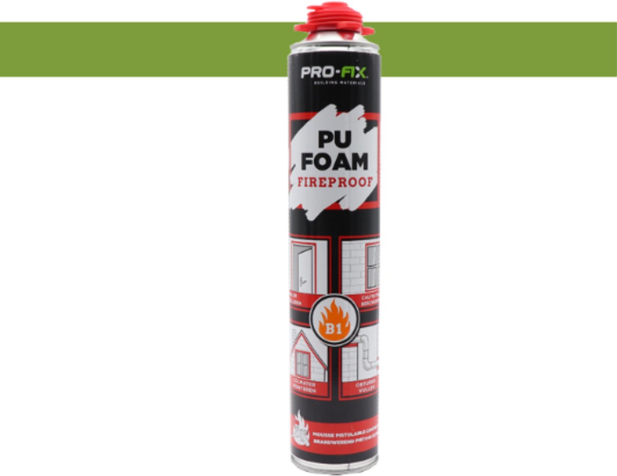 Pro-Fix – Fireproof - PU Schuim – Brandwerend Schuim voor Afdichten & Isoleren | 750ml | Vuurbestendig