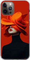 Telefoonhoesje Geschikt voor iPhone 12 Pro hoesje - Oranje - Hoed - Vrouw - Siliconen Telefoonhoesje Telefoonhoesje