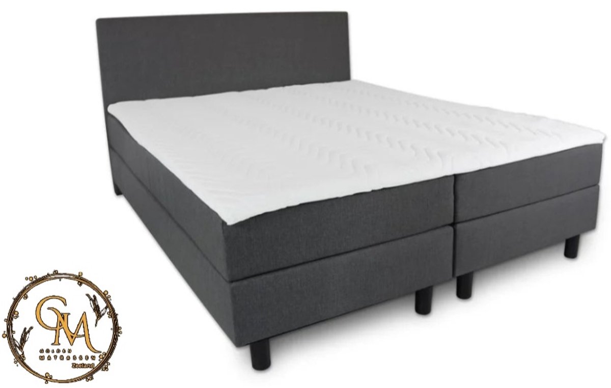 Boxspring SleepEase - 160x220 Compleet - Antraciet Glad - Golden Matrassen Zeeland