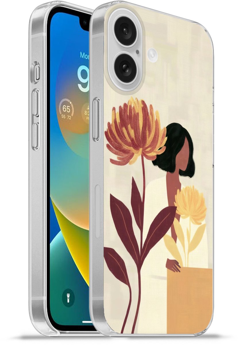 Telefoonhoesje Geschikt voor Apple Iphone 16 hoesje - Vrouw - Minimalistisch - Bloem - Siliconen Telefoonhoesje Telefoonhoesje