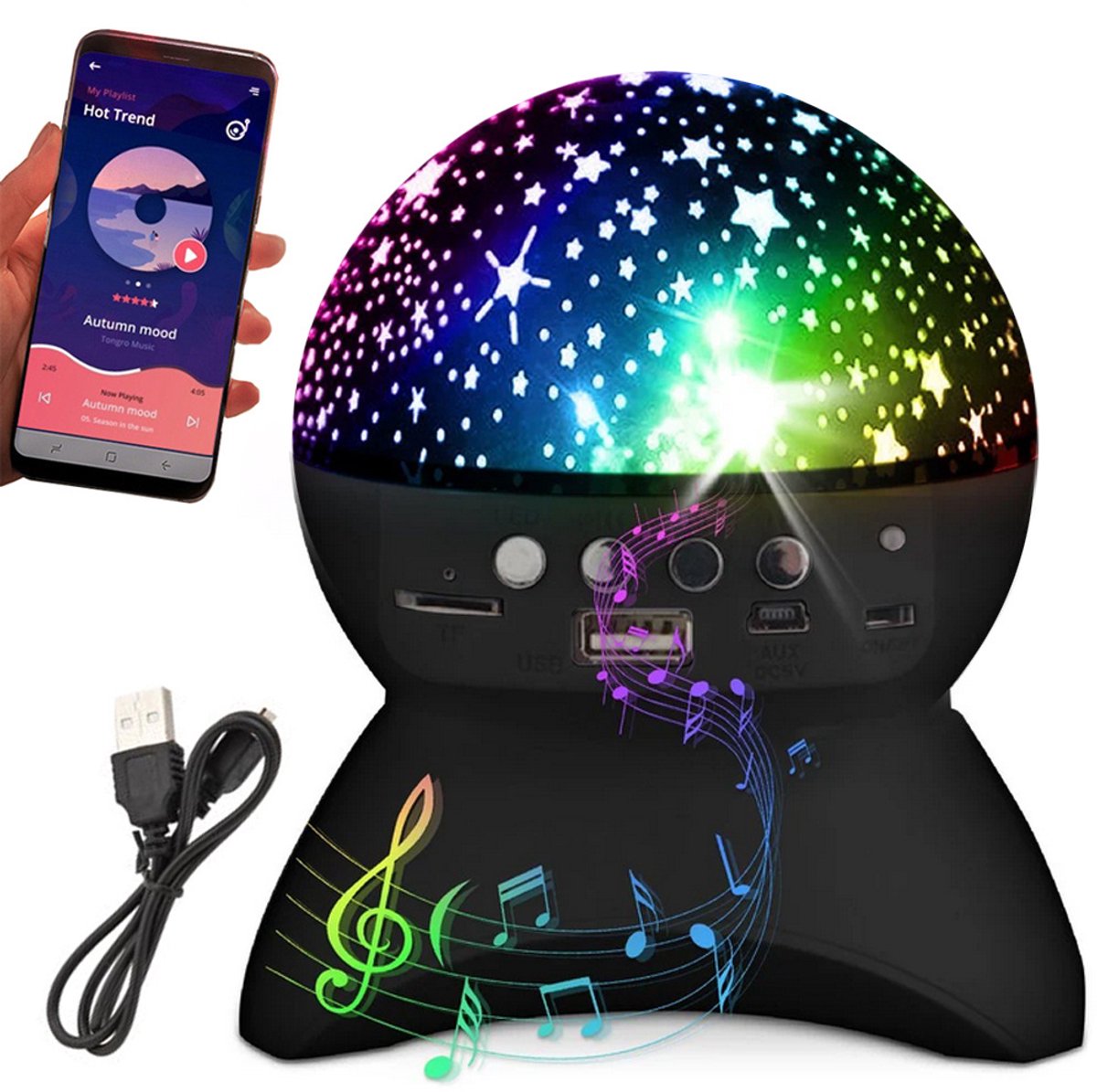 Sterrenhemel Projector met Bluetooth Speaker – LED Nachtlamp – sterrenhemel lamp – Muziekspeler & galaxy projector – Zwart - sterrenhemel plafond projector met bluetooth - 60194