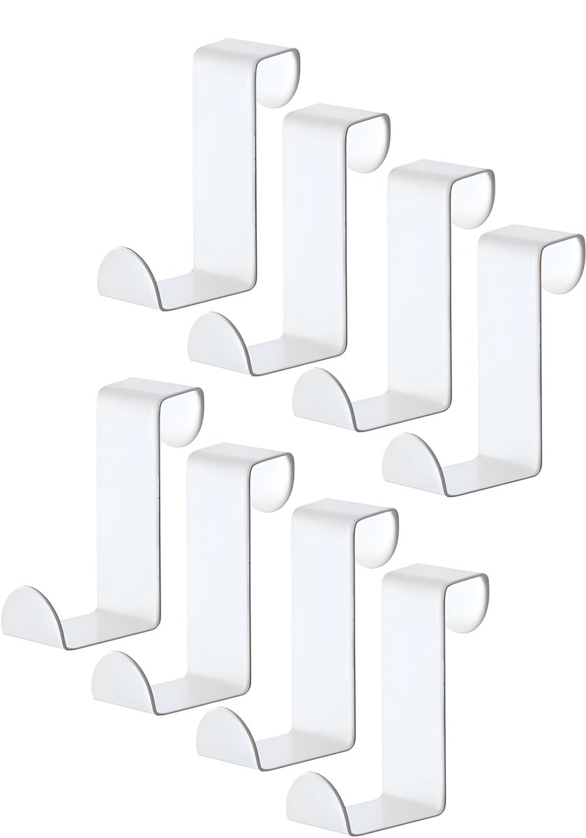 TOJ Deurhaken Set van 8 Stuks - Keukenkast / Deur Kapstokhaken - Ophanghaken - Deurkapstok - 5KG Belastbaar - RVS - Wit