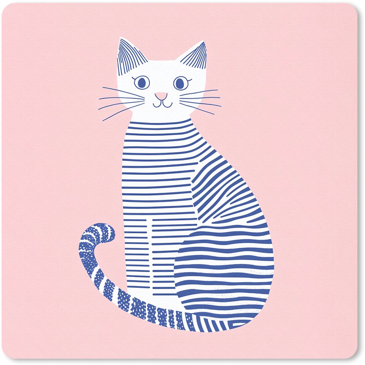 Muismat 20x20 cm - Mousepad Kat - Illustratie - Minimalistisch - Roze - Muismatten