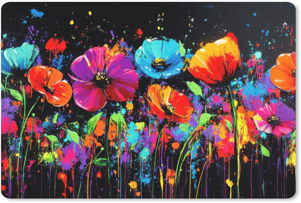 Muismat 27x18 cm - Mousepad Bloemen - Kleurrijk - Spetters - Muismatten