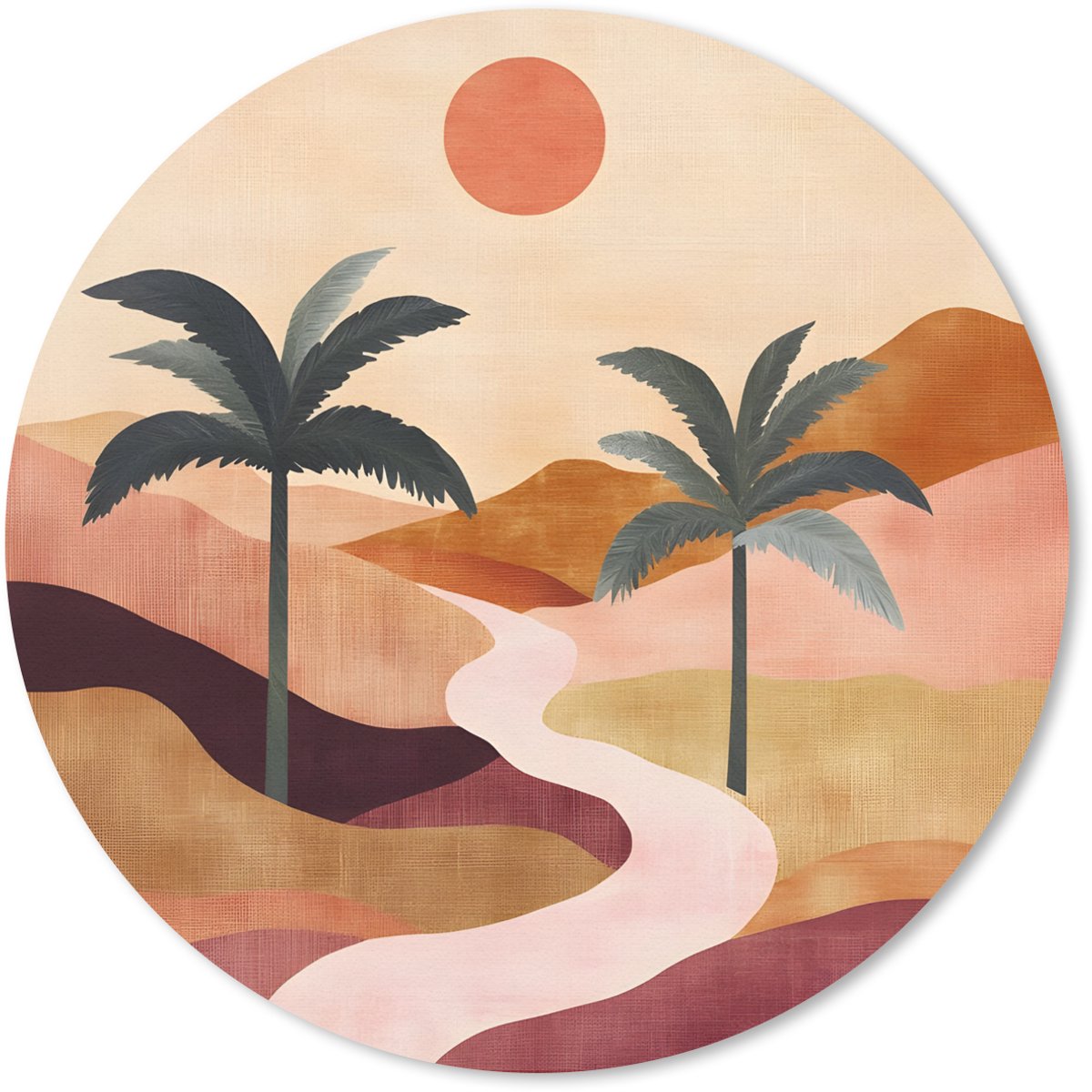 Muismat rond 40x40 cm - Mousepad Heuvels - Palmbomen - Abstract - Ronde muismatten
