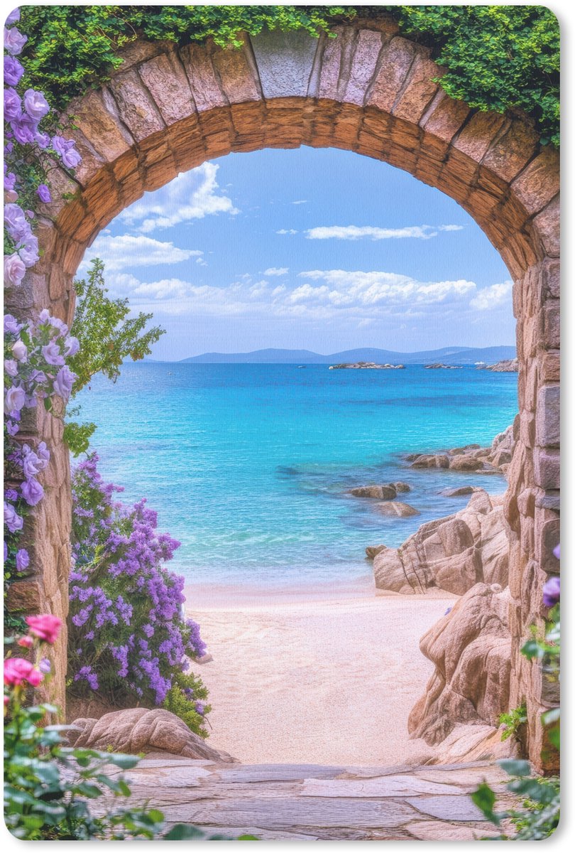 Muismat 18x27 cm - Mousepad Doorkijk - Poort - Zee - Strand - Rotsen - Muismatten