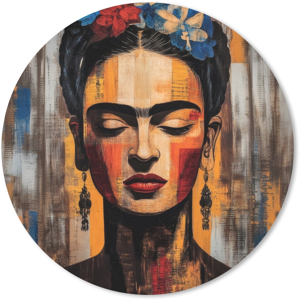 Muismat rond 30x30 cm - Mousepad Portret - Vrouw - Bloemen - Ronde muismatten