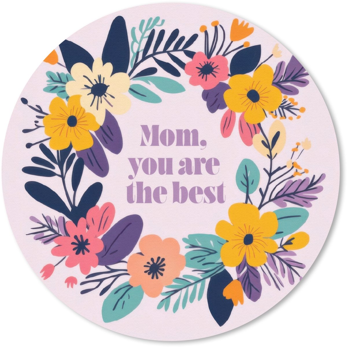 Muismat rond 50x50 cm - Mousepad Bloemenkrans - Kleurrijk - Moeder - Ronde muismatten