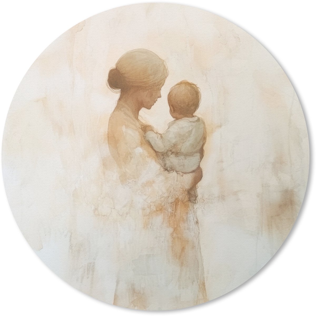 Muismat rond 40x40 cm - Mousepad Kind - Moeder - Waterverfschilderij - Ronde muismatten
