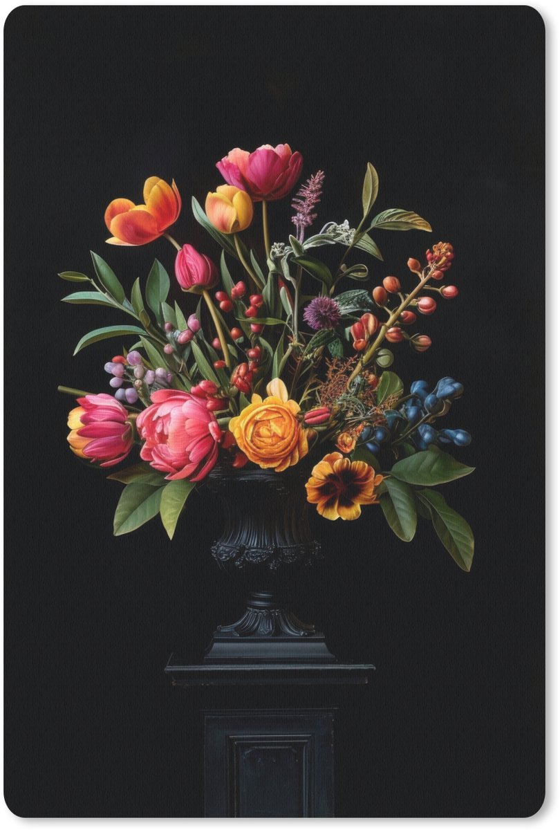 Muismat 18x27 cm - Mousepad Tulpen - Bessen - Boeket - Vaas - Muismatten