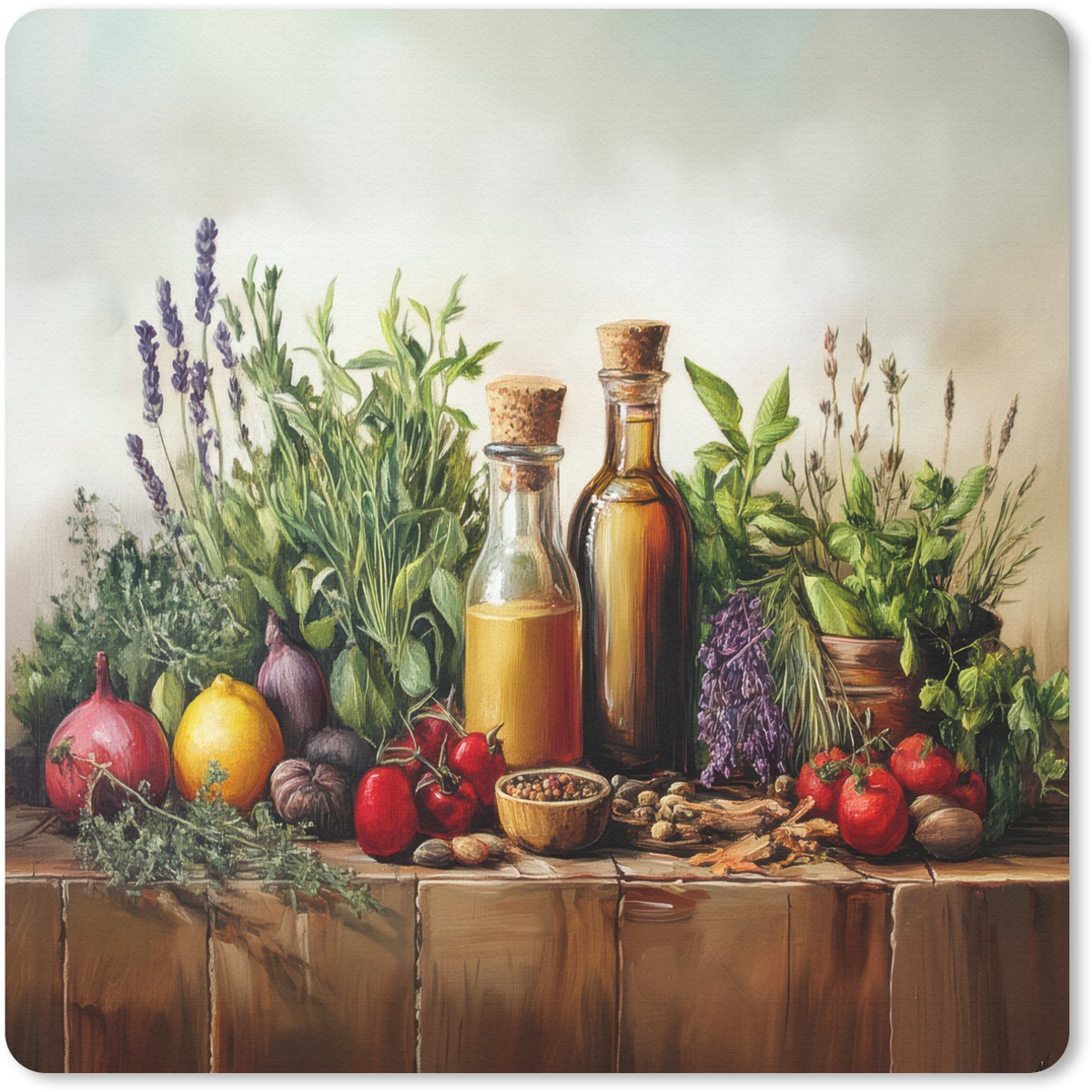 Muismat 30x30 cm - Mousepad Stilleven - Kruiden - Specerijen - Fruit - Kleurrijk - Muismatten