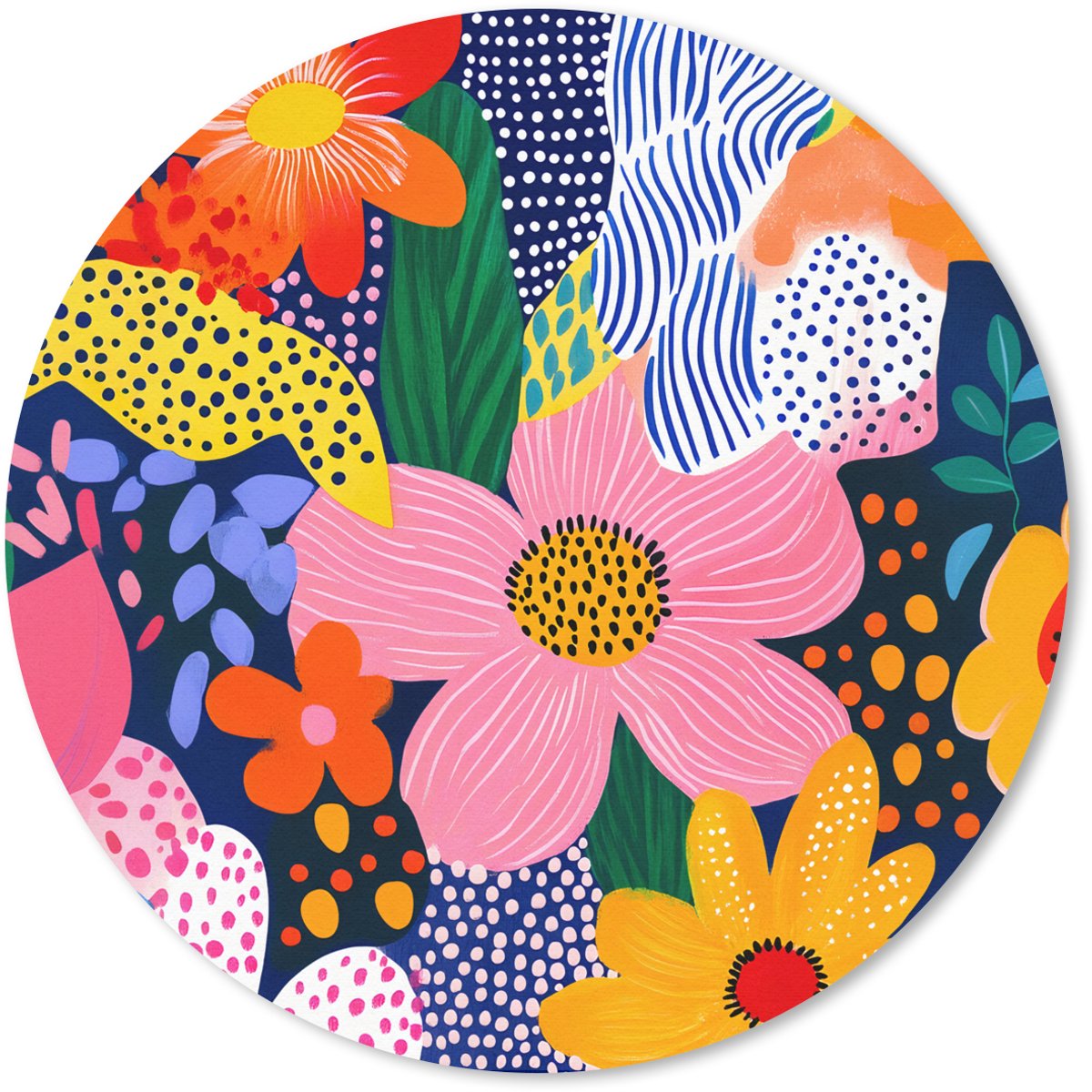 Muismat rond 40x40 cm - Mousepad Kleurrijk - Bloemen - Abstract - Stippen - Ronde muismatten