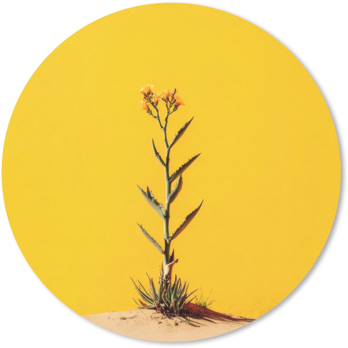 Muismat rond 40x40 cm - Mousepad Zand - Plant - Geel - Minimalitisch - Ronde muismatten