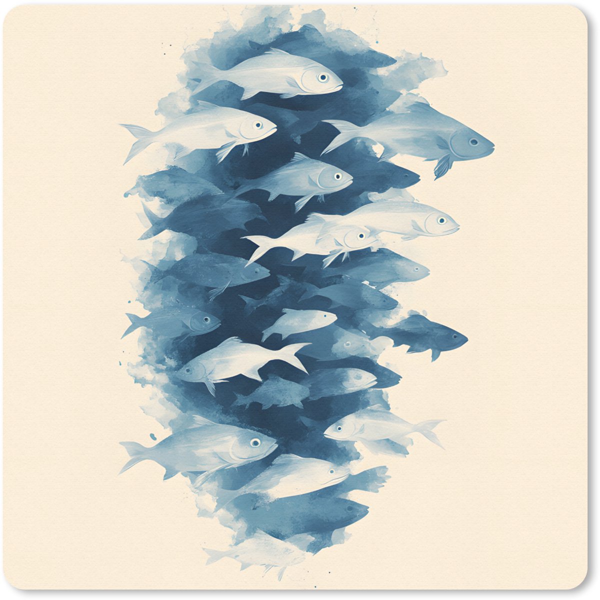 Muismat 30x30 cm - Mousepad Vissen - Minimalistisch - Blauw - Muismatten