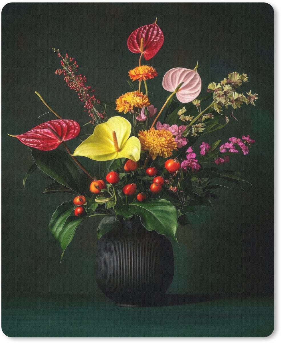 Muismat 19x23 cm - Mousepad Bloemen - Vaas - Zwart - Muismatten
