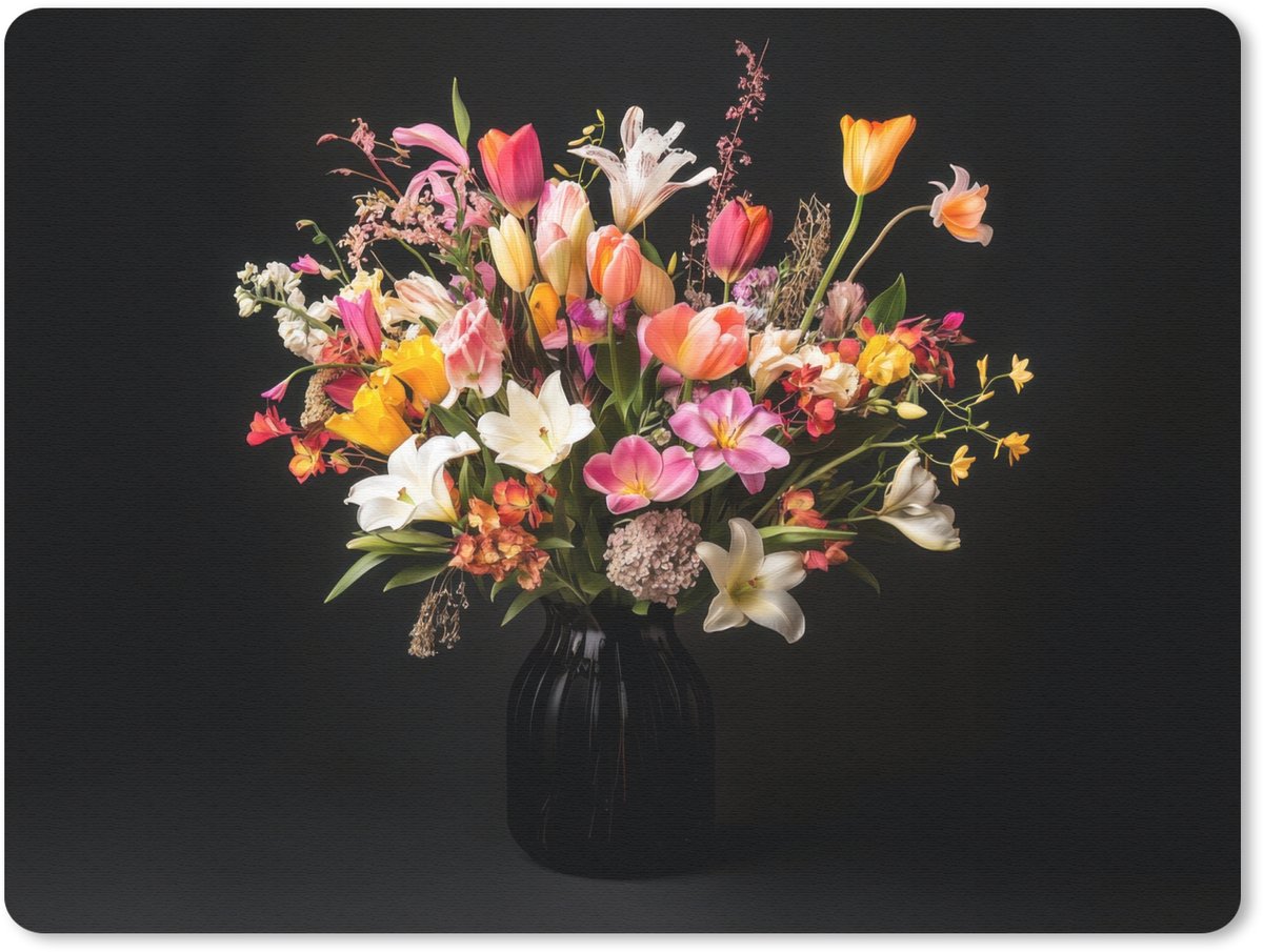 Muismat 23x19 cm - Mousepad Vaas - Bloemen - Tulpen - Muismatten