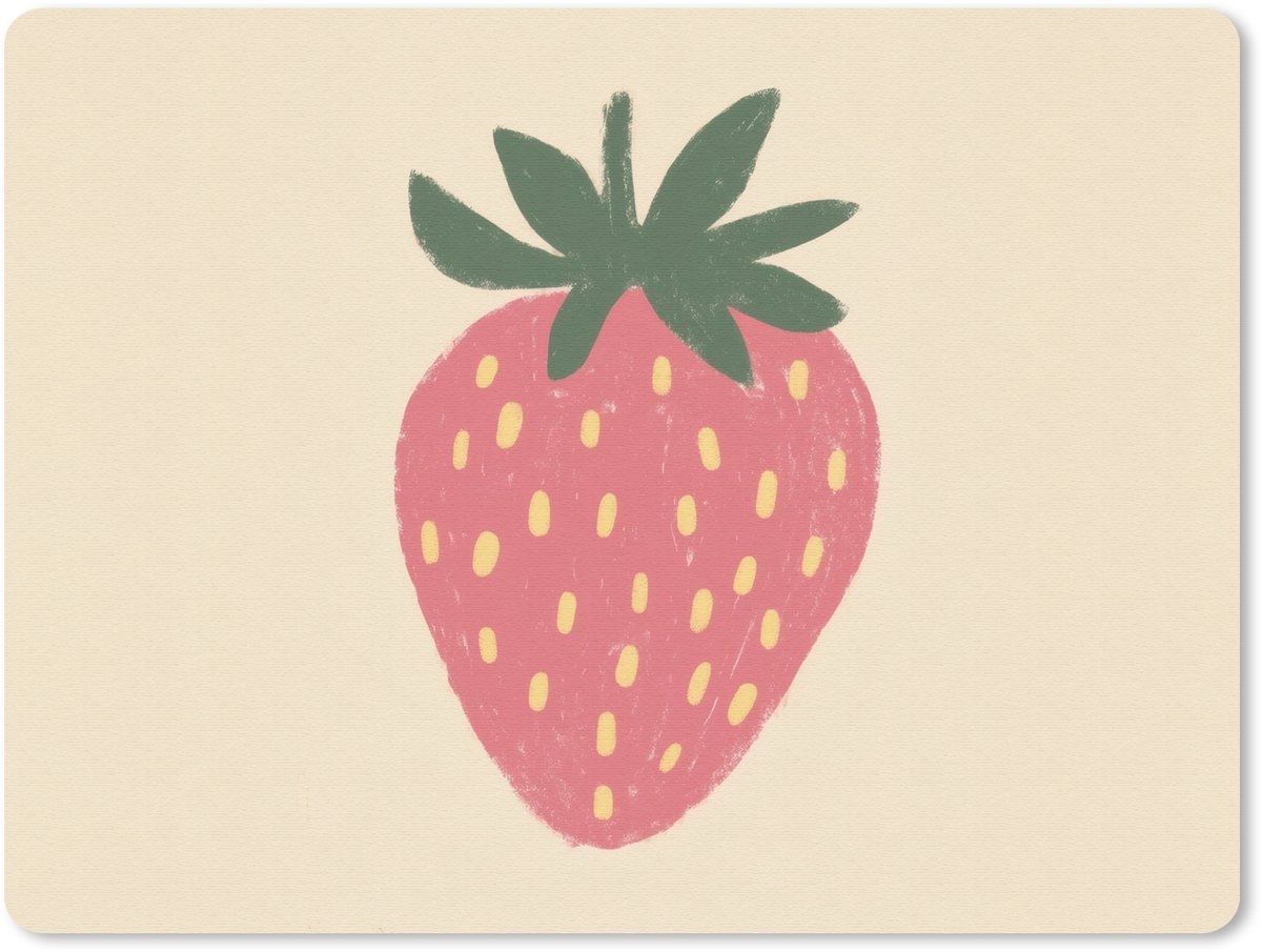 Muismat 23x19 cm - Mousepad Aardbei - Minimalistisch - Rood - Fruit - Muismatten