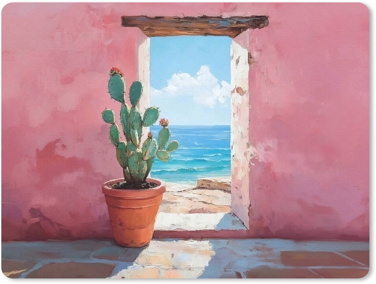 Muismat 23x19 cm - Mousepad Zee - Roze - Cactus - Muismatten