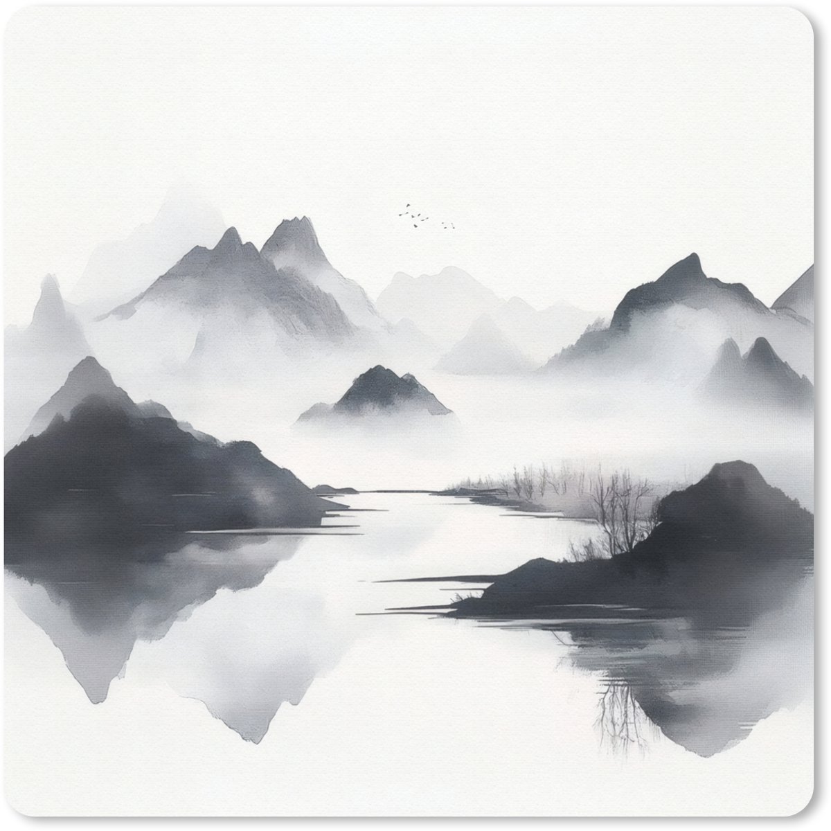 Muismat 20x20 cm - Mousepad Bergen - Mistig - Water - Wit - Muismatten