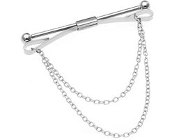 Dasspeld - Voor Heren met Ketting - Zilveren Roestvrijstaal Stropdasklem voor Bruiloften, Zakelijke Evenementen & Feesten, Compact Ontwerp met Veiligheidssluiting