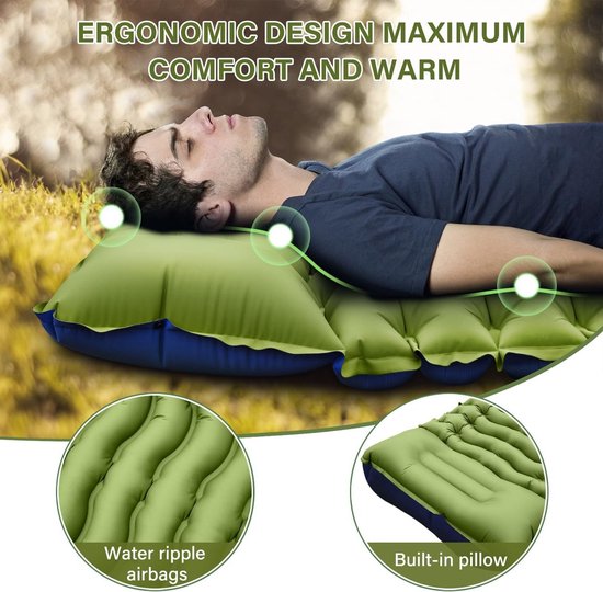1 stuk kampeerslaapmat, ultralichte kampeermat met kussen, ingebouwde voetpomp, opblaasbare slaapmatten, compact voor kamperen, backpacken, wandelen, reizen, tenten van Arestalk — afbeelding 4