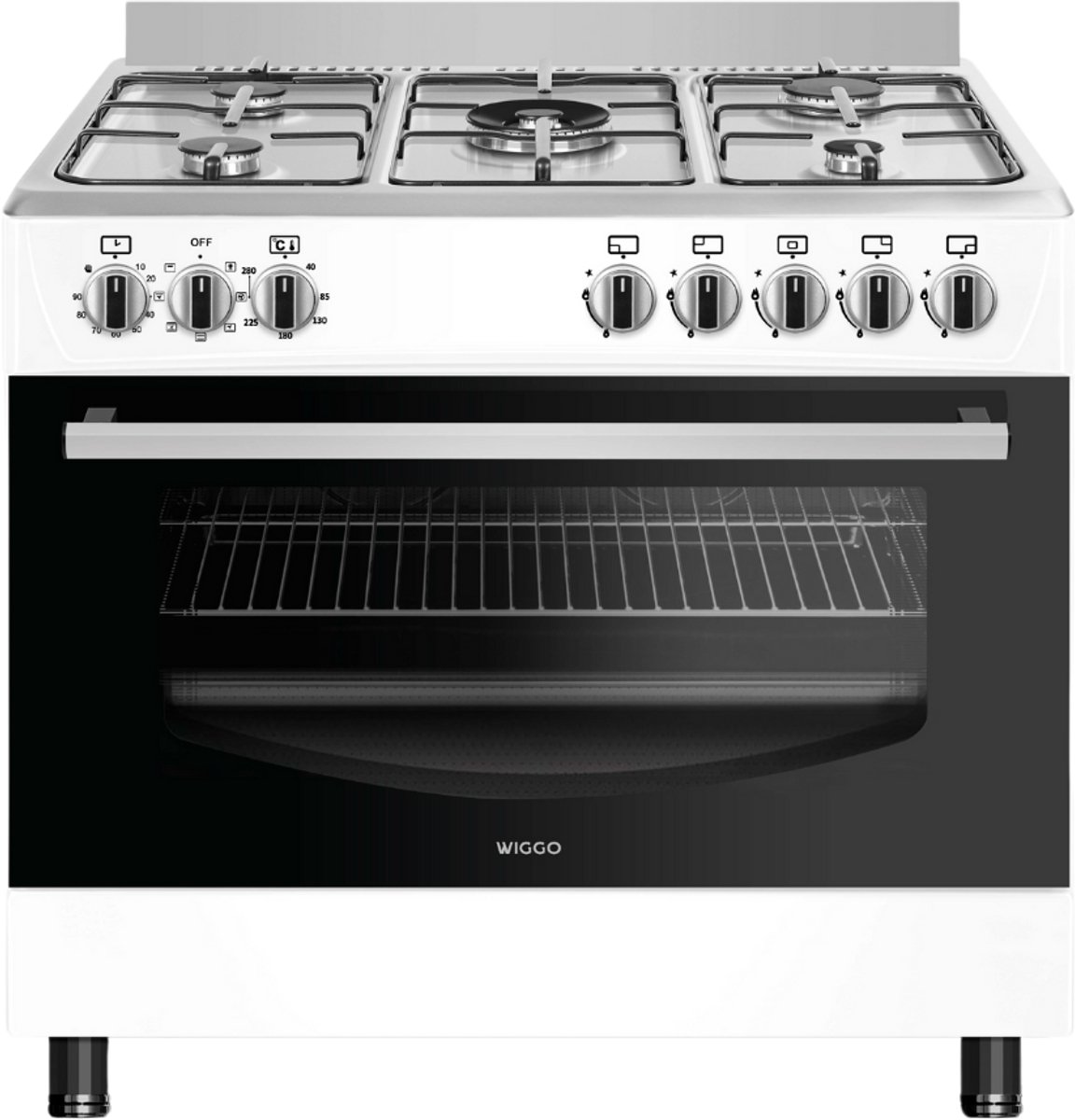 Bol.com Wiggo WO-E903B(WX) - Gasfornuis - 5 Kookzones - 5 Ovenstanden - Wokbrander - Timer - 5 Jaar Garantie - Wit aanbieding