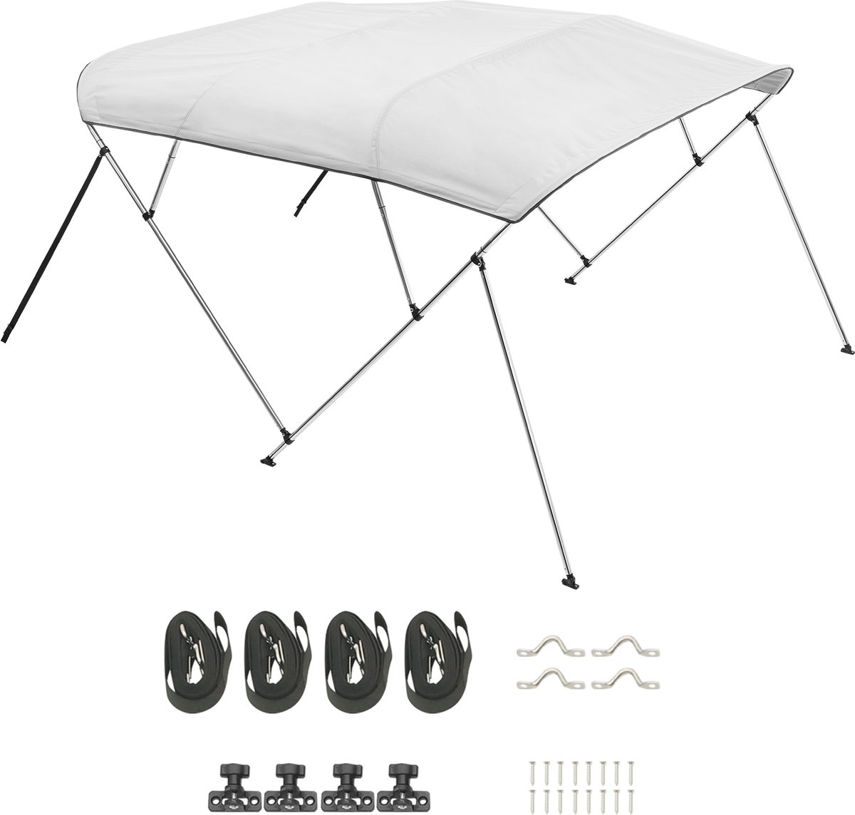 Biminitop Boothoes, Zonneluifel 4 Bogen, Gemaakt van Duurzaam 600d Polyester met Aluminium Frame, Waterafstotende Bootluifel, 216-229 cm, Lichtgrijs