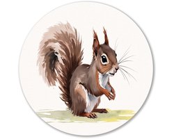 Schattige eekhoorn aquarel ontwerp - Squirrel wandcirkel - Wandpaneel animal - Aquarel - Metalen muurdecoratie rond - Schilderijen - muurcirkel aluminium 50x50 cm