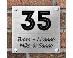 Naambordje voordeur - INLINE - Complete Set - Inclusief Gratis RVS Bevestigingsset met afstandhouders - 15x15 cm - Naambordjes Huis - Huisnummerbord - Bordje nummer - Huisnummer - Brushed Aluminium