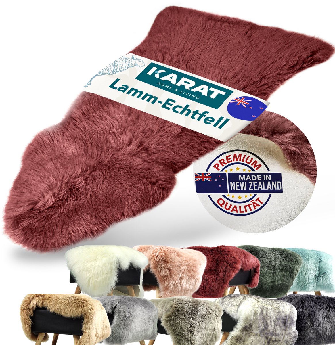 FLOORDIREKT Audrey Schapenvacht - Gecertificeerde Topkwaliteit - Kan Afzonderlijk Worden Gebruikt - ca. 90 cm - Marsala