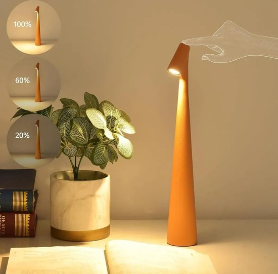 Oplaadbare Tafellamp - Draadloos & Dimbaar - Touch Bediening - voor Binnen & Buiten - Oplaadbaar - Tafellamp op Batterijen - Accu - Tafellampen zonder Snoer - Decoratie Woonkamer, Slaapkamer & Tuin - Tafel lamp - Orange