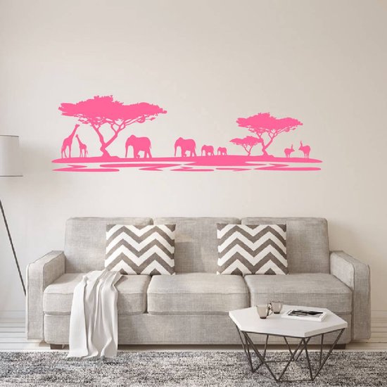 Muursticker Afrika Dieren - Zwart - 80 x 23 cm - woonkamer slaapkamer  dieren