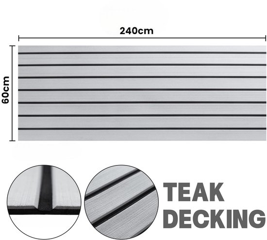 Tapis de pont autocollant en mousse EVA teck pour bateau - Revêtement de Revêtements de sol en teck Bateaux - Revêtement de sol en teck pour yacht - Revêtements de sol de sol en teck - Lavable - 240 x 60 x 0,6 cm - Grijs/Noir