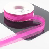 RUBAN DOUBLE FACE DEMI-SATIN/MI-ORGANZA, 45 mètres, largeur 25 mm, couleur FUSCHIA 08