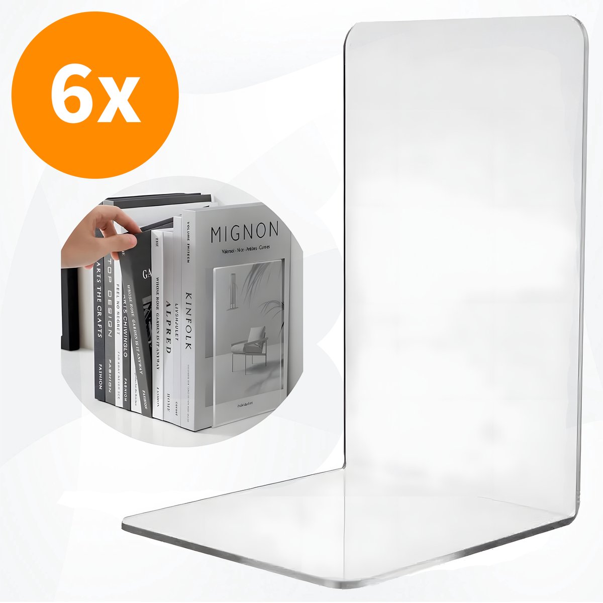WoonWonder Boekensteun set van 8 - Doorzichtig Boekensteun Plexiglas - XL - Set van 8 - Boekenstandaard - Boekenhouder - Boeksteun - Book Holder