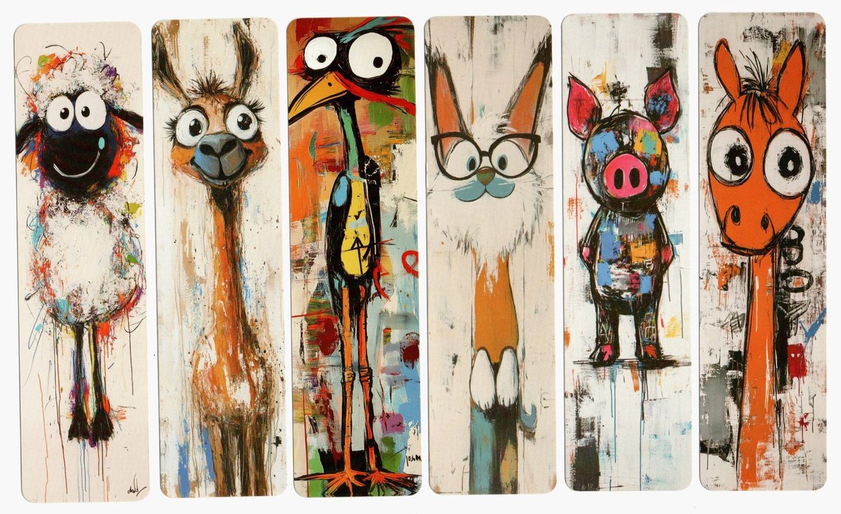 Dieren Boekenleggers – Leuke Illustraties voor Jong & Oud – Bladwijzers van Karton – 15x4 cm – Dubbelzijdig – Set van 6 Grappige