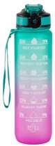 Motivatie Waterfles Turquoise/Roze - 1 Liter Drinkfles - Waterfles met Rietje - Waterfles met tijdmarkering - BPA Vrij - Volwassenen - Drinkfles Kinderen