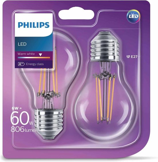 ornament Word gek bezoek Philips LED-lampen Classic 6 W 806 lumen 2 st 929001237271 | bol.com