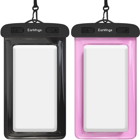 Waterdichte telefoonhoesjes - Drybag Set van 2 stuks - Onderwater Hoesje Telefoon voor Alle Telefoons - Waterdicht telefoonhoesje Earkings - Zwart & Roze