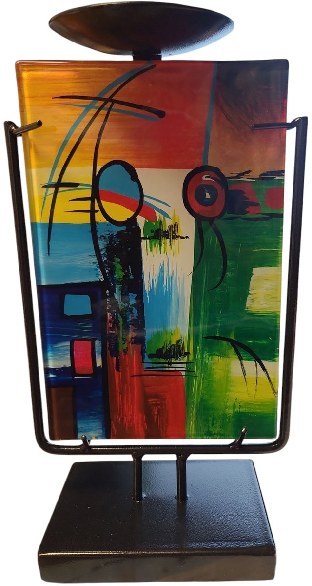 Kandelaar een leven vol met kleur14x13x24 cm - multicolor - glas en metaal - zonder kaars