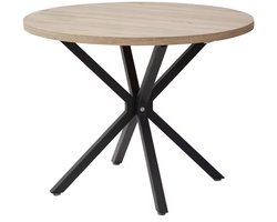 Varnox Massief Houten Eettafel - Nordic Ronde Tafel - Keukentafel - Stalen Frame - Koffietafel - Eetkamertafel - Woonkamer - Kantoormeubilair - 100cm - Lichtbruin
