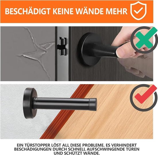 SWAWIS Deurstopper voor aan de muur, 15 cm, van roestvrij staal, met rubberen bekleding voor de deur, 3 soorten installatie